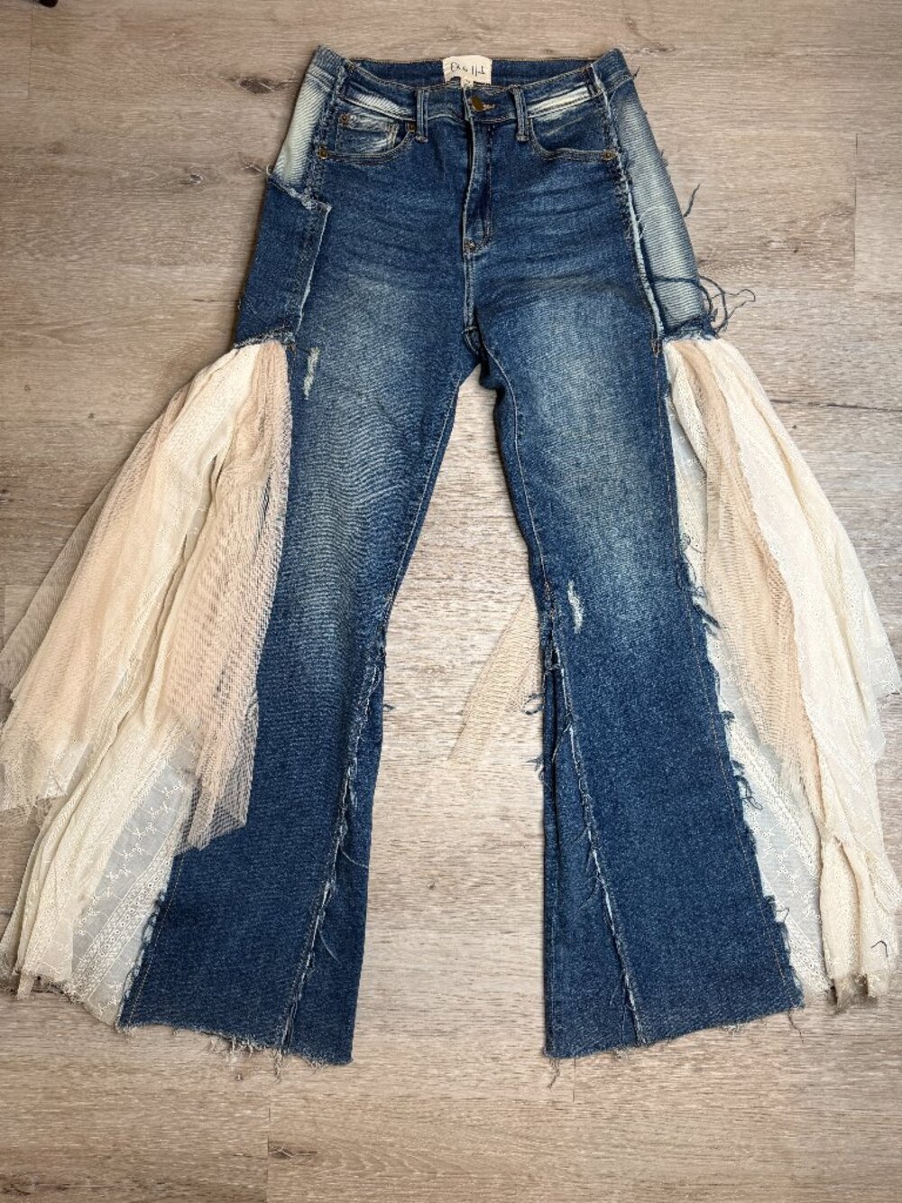 Oli & Hali Lace Ruffle Flare Wide Leg Jeans Boho M